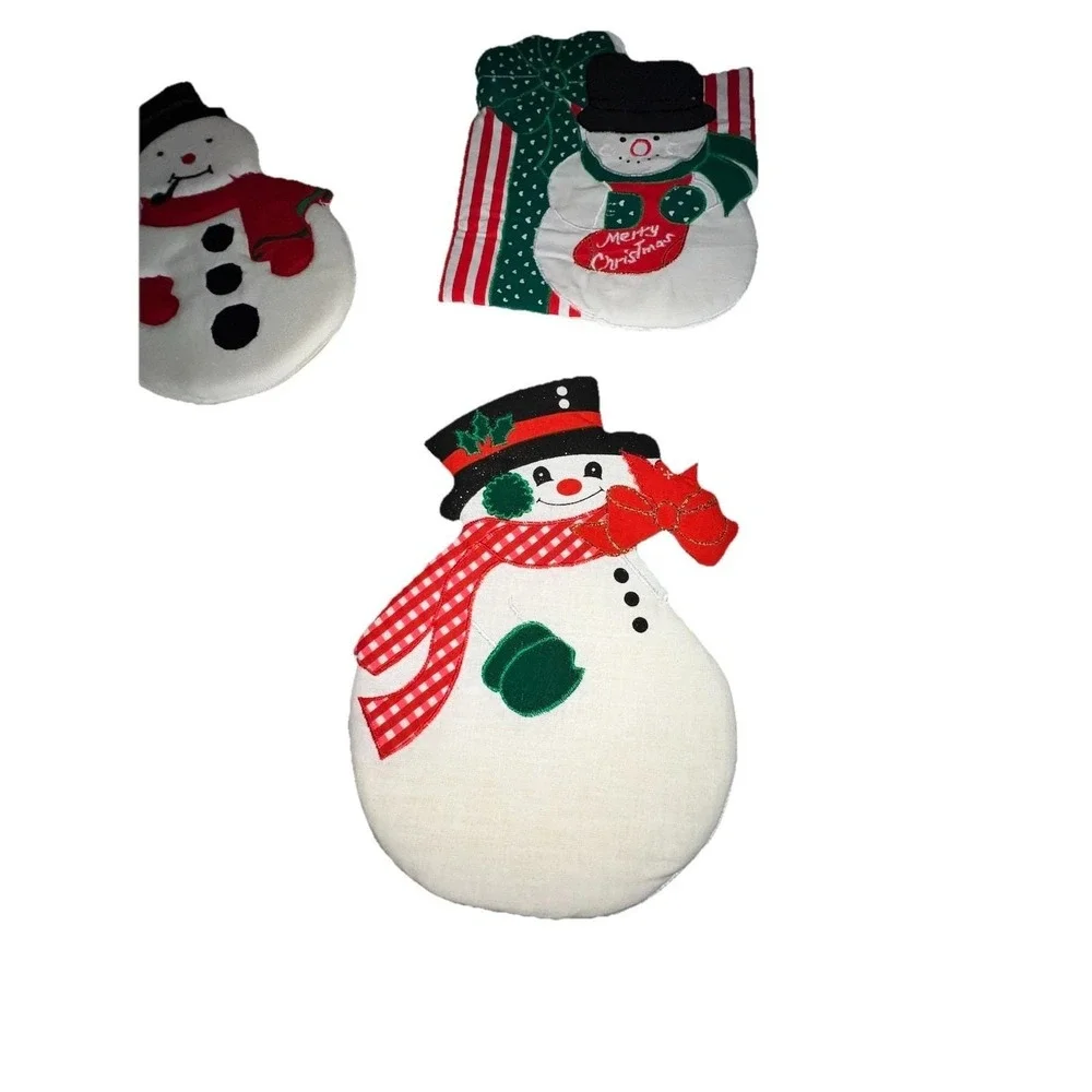 Vtg 80s Christmas Potholders Set 5 Santa Snowman Angel W-C Imports Ramie‎ Linen